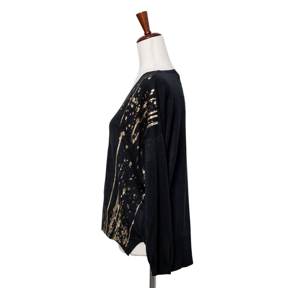 Women's Dressy Black Sweater One Size V-Neck Gold Paint Stroke NWT Bella Amore - Picture 3 of 4